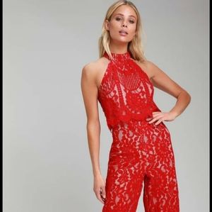 LULU'S BRITNEY RED JUMPSUIT